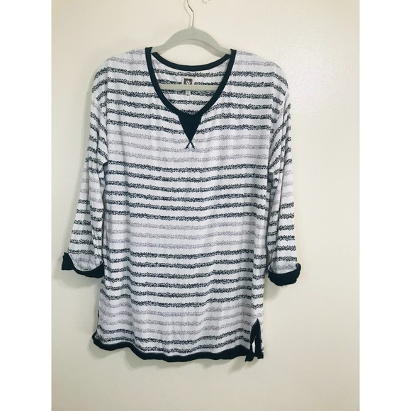 Anne Klein Slub Knit Henley Tee with 3/4 Sleeves, Size M - Picture 1 of 3